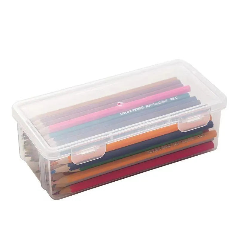Transparent plastic stationery storage box for pencils and drawing tools
