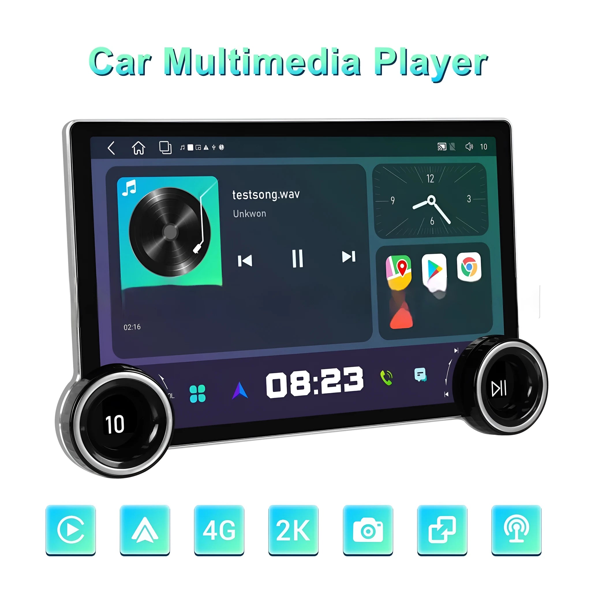 11.8-inch Android car multimedia player with dual knobs and large QLED touchscreen display