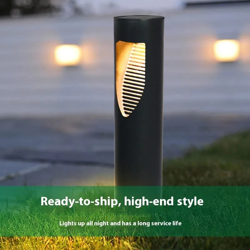 Black geometric abstract art solar garden light with stainless steel and plastic construction