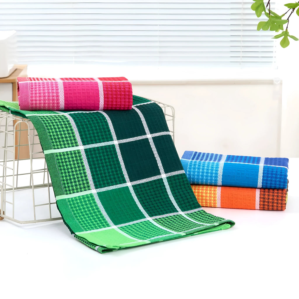 Cotton yarn plaid kitchen dish towel, placemat and rag in blue, brown, green or pink, 38x64cm or 42x68cm