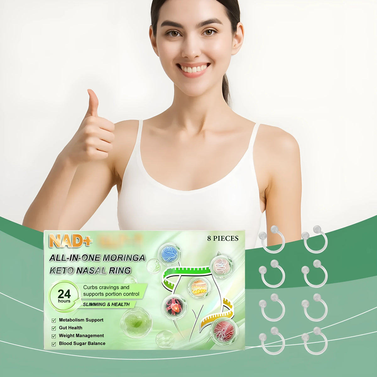Body care kit box with 8 pieces and nose ring, universal skin type, herbal ingredients gentle care
