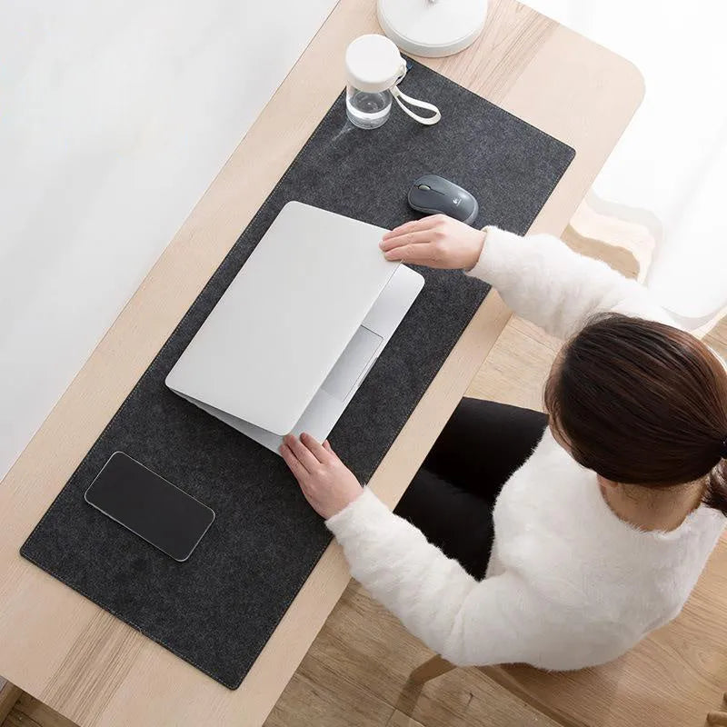 Black gray wool felt desk pad 80cm x 40cm non-slip for keyboard and mouse
