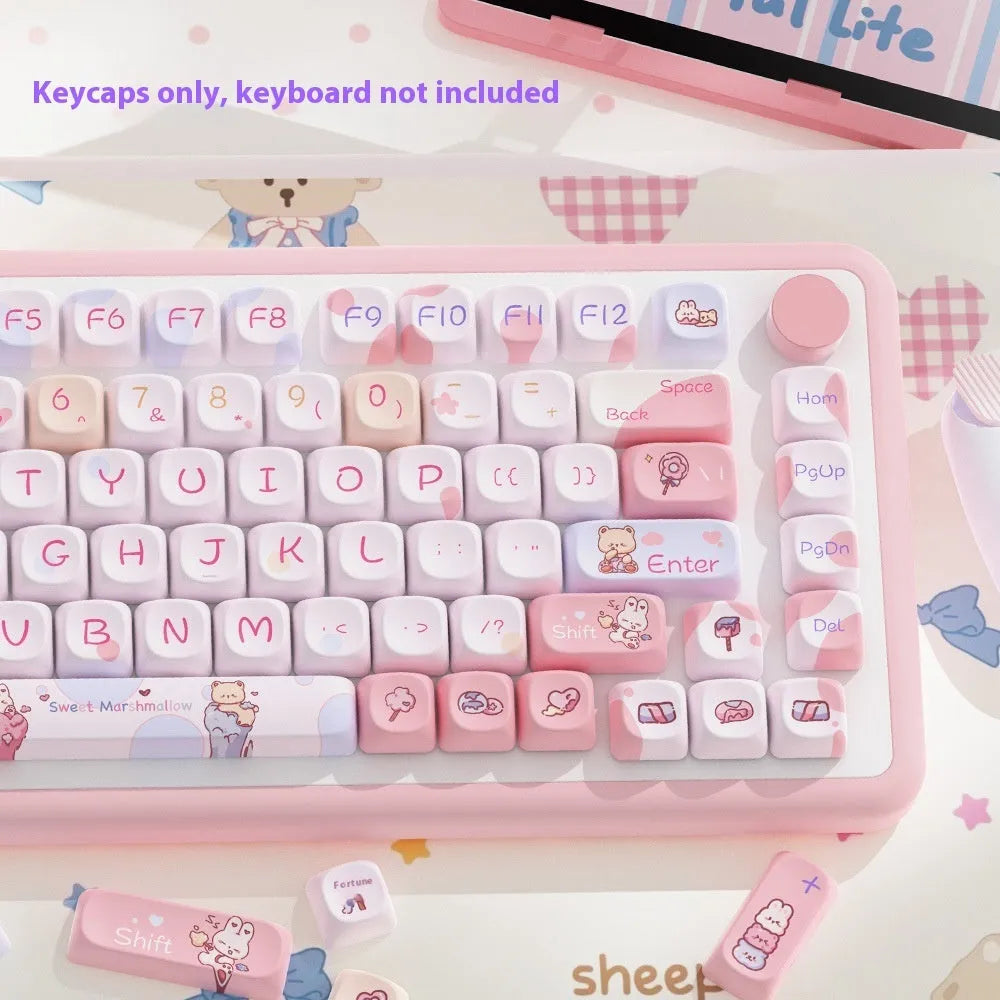112-key MOA profile PBT keycap set with five-sided sublimation print in sweet cotton candy colourway