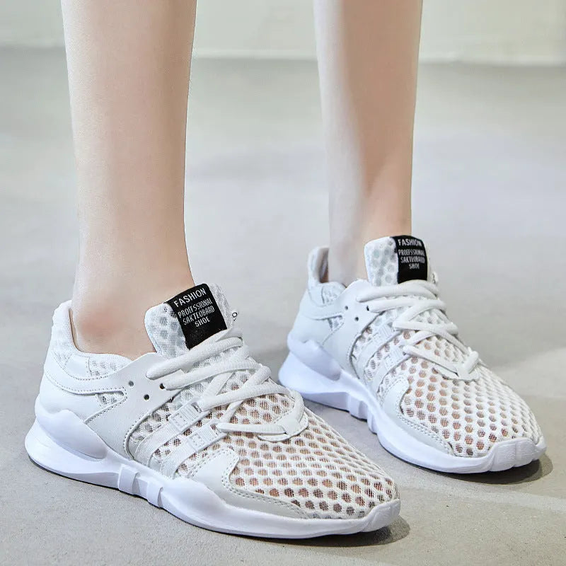 Casual low-top mesh sneakers with hollow breathable design in black and white colour options