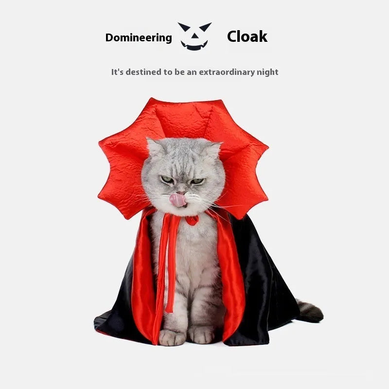 Black and red Halloween pet costume for cats and dogs with polyester fabric and free size fitting