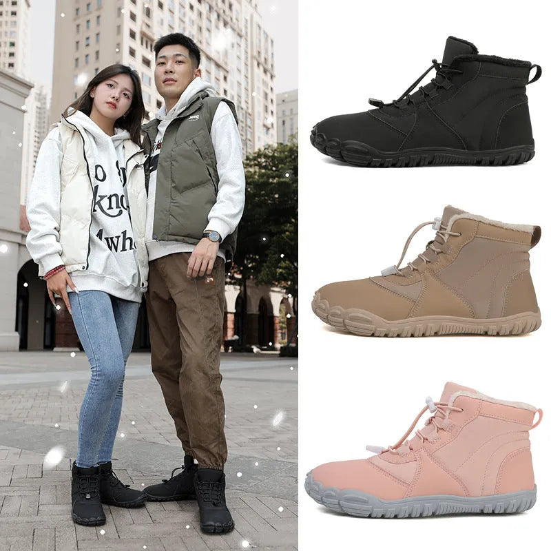 Waterproof fleece-lined snow boots with lace-up front and rubber non-slip sole.
