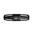 Black PA66 nylon seat belt clip for child car seat harness measuring 14.5cm by 4cm
