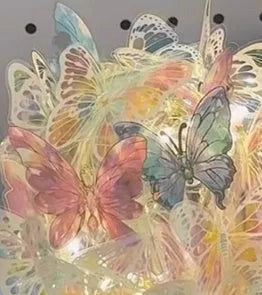 Handmade butterfly night lamp with glass shade on raw wood base, 12x15cm