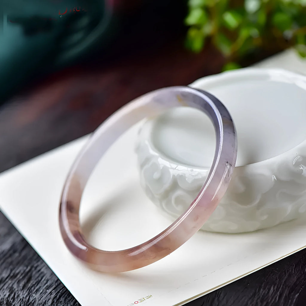 Women's jade violet bracelet in flat bar and round bar styles, showing size options.