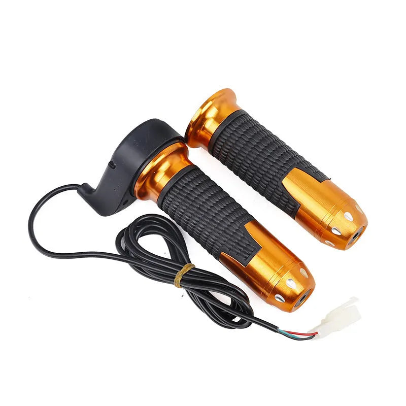 Plastic three-speed rotating handle for modifying a three-wheel electric car's accelerator, shown in a choice of colours.