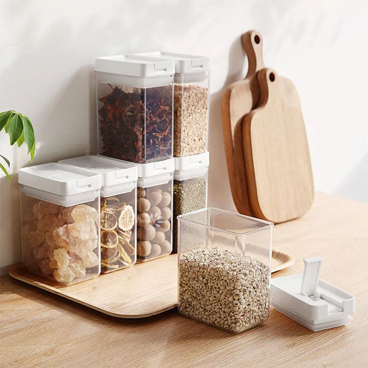 Transparent white plastic storage container for grains with 400ml capacity and Japanese design