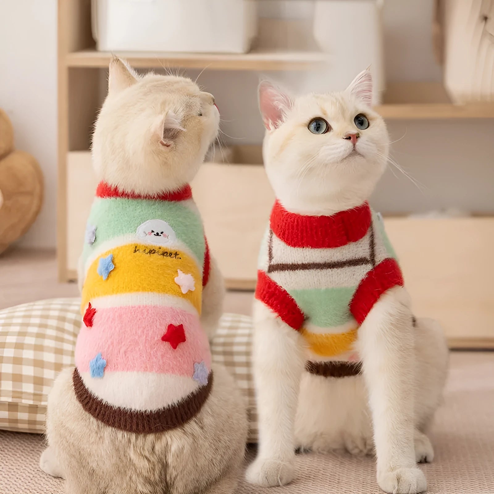 Yellow cartoon star striped parent-child sweater for small and medium dogs, pet clothing