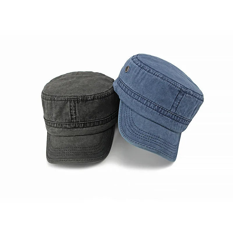 Cotton military flat top cap in army green colour with adjustable strap