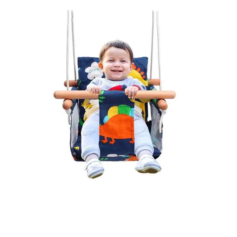 Blue cotton and linen children's hanging chair and infant swing for indoor or outdoor use, 25kg limit