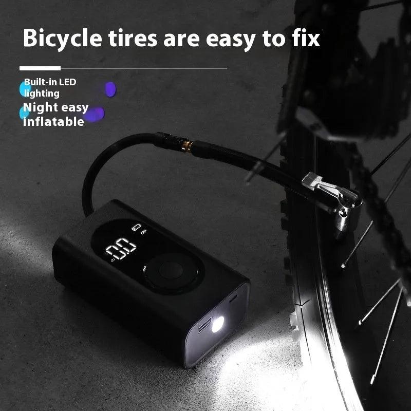 Portable wireless tyre pump with power bank and flashlight for car motorcycle bicycle inflation