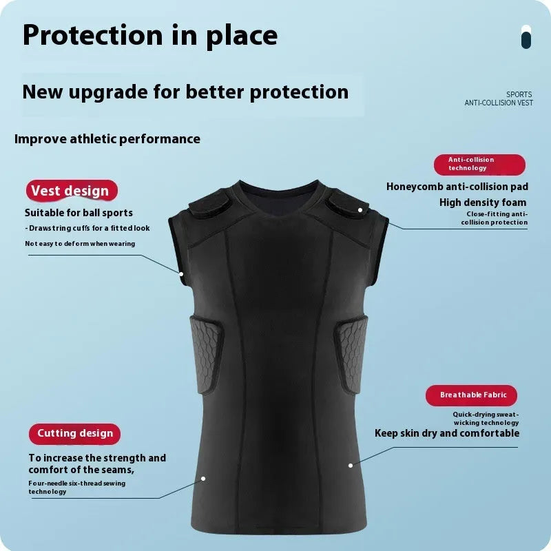 Black tight quick-dry basketball sports vest with anti-collision design