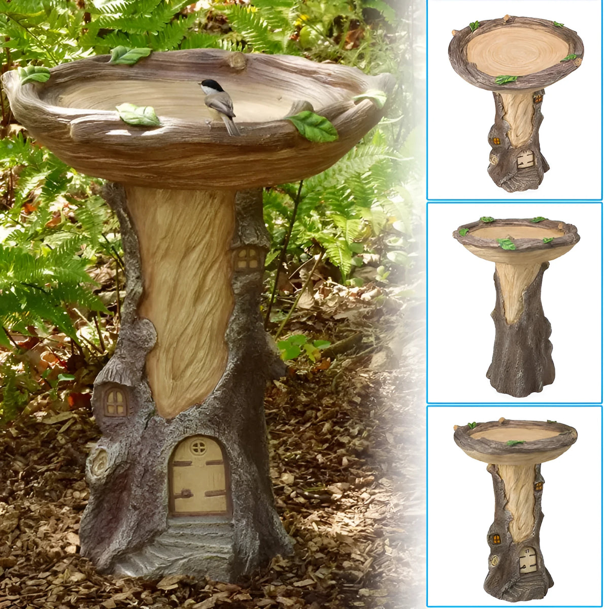 Sunflower resin garden ornament with 22cm bird house, raccoon, puppy, owl, and rooster options