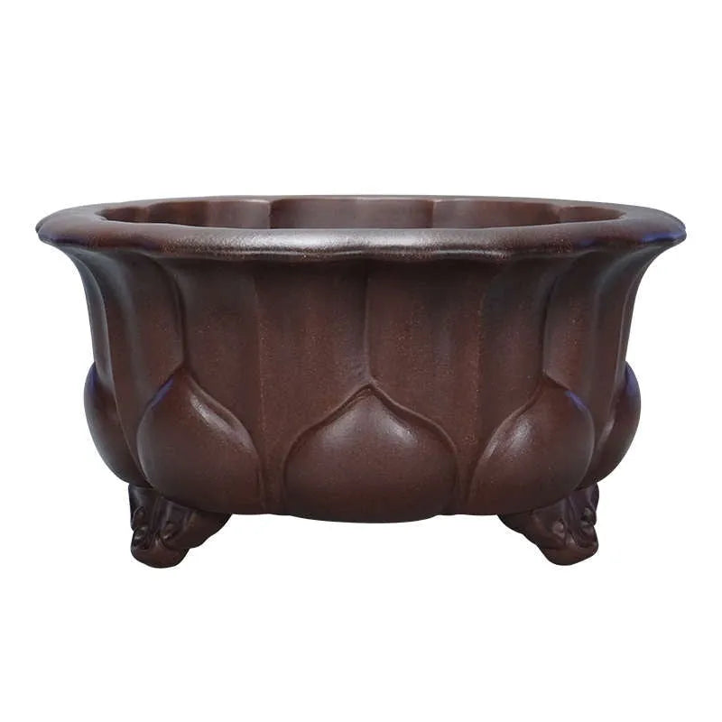 Antique style purple sand succulent flowerpot with petal basin design.