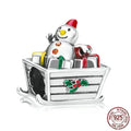 Christmas snowman car S925 sterling silver bead with glossy drip oil finish on white background