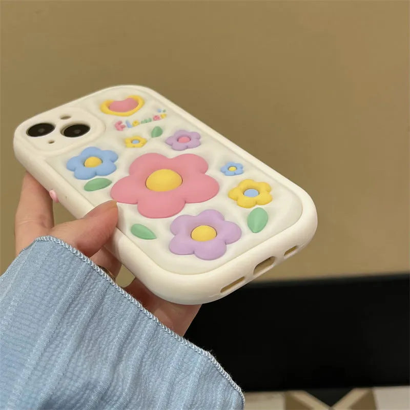 Three-dimensional flower TPU phone case with round two-in-one design and fall protection for selected iPhone models