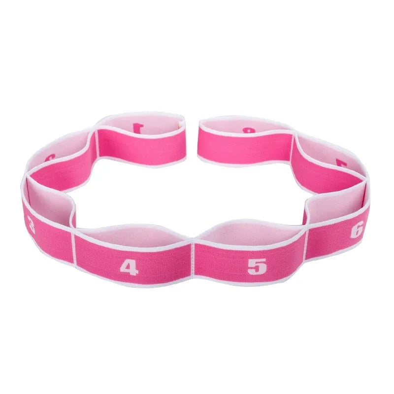 Digital eight-grid yoga stretch belt in assorted colours for dance and fitness, suitable for children and adults