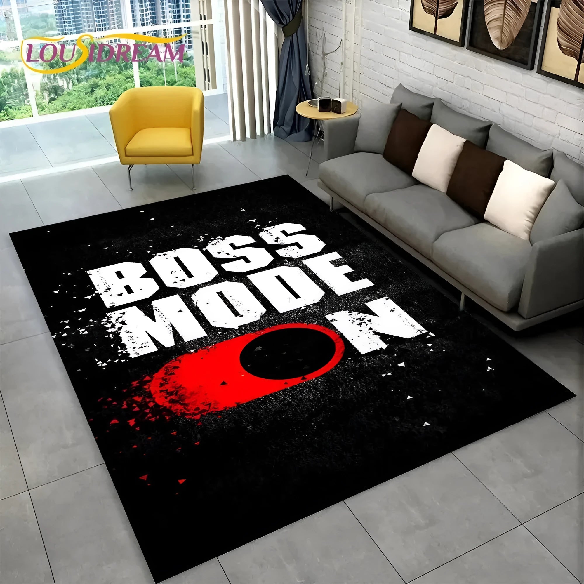 Large flocking printed carpet for living room and children's bedroom, machine washable, available in multiple sizes and colours