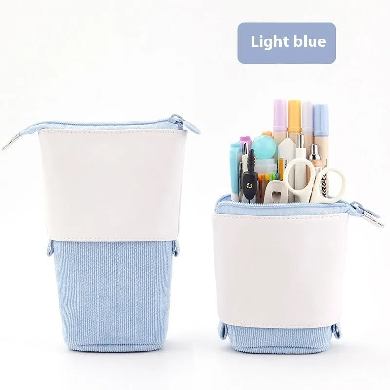 Korean style corduroy drop-down telescopic stationery case in multiple colour options