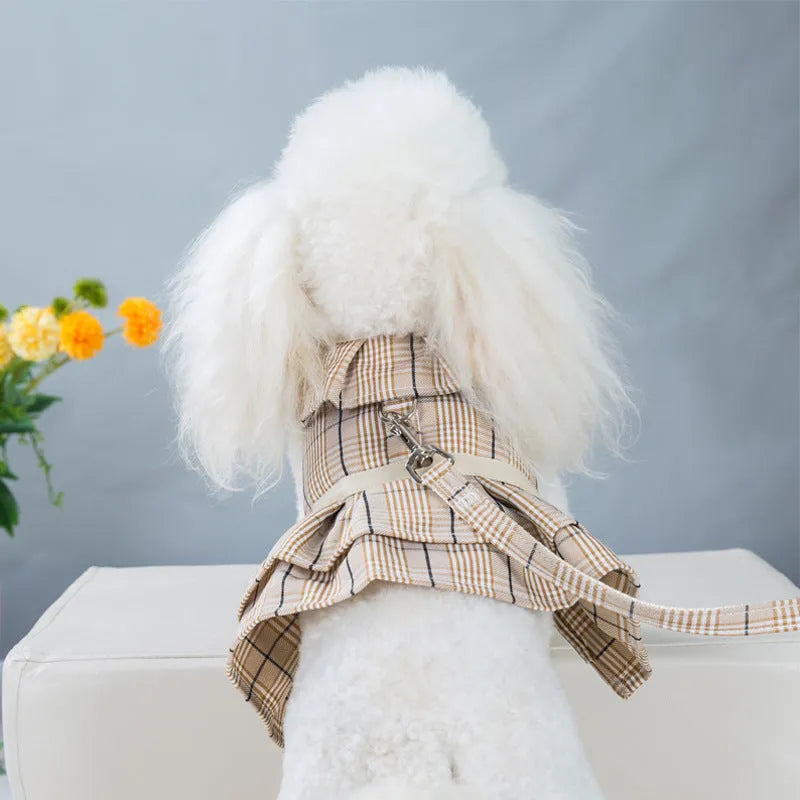 Polyester pet chest strap vest with hand-holding rope in milky white and purple colour options
