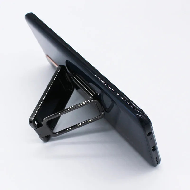 Foldable zinc alloy mobile phone stand with retractable ring bracket in silver colour