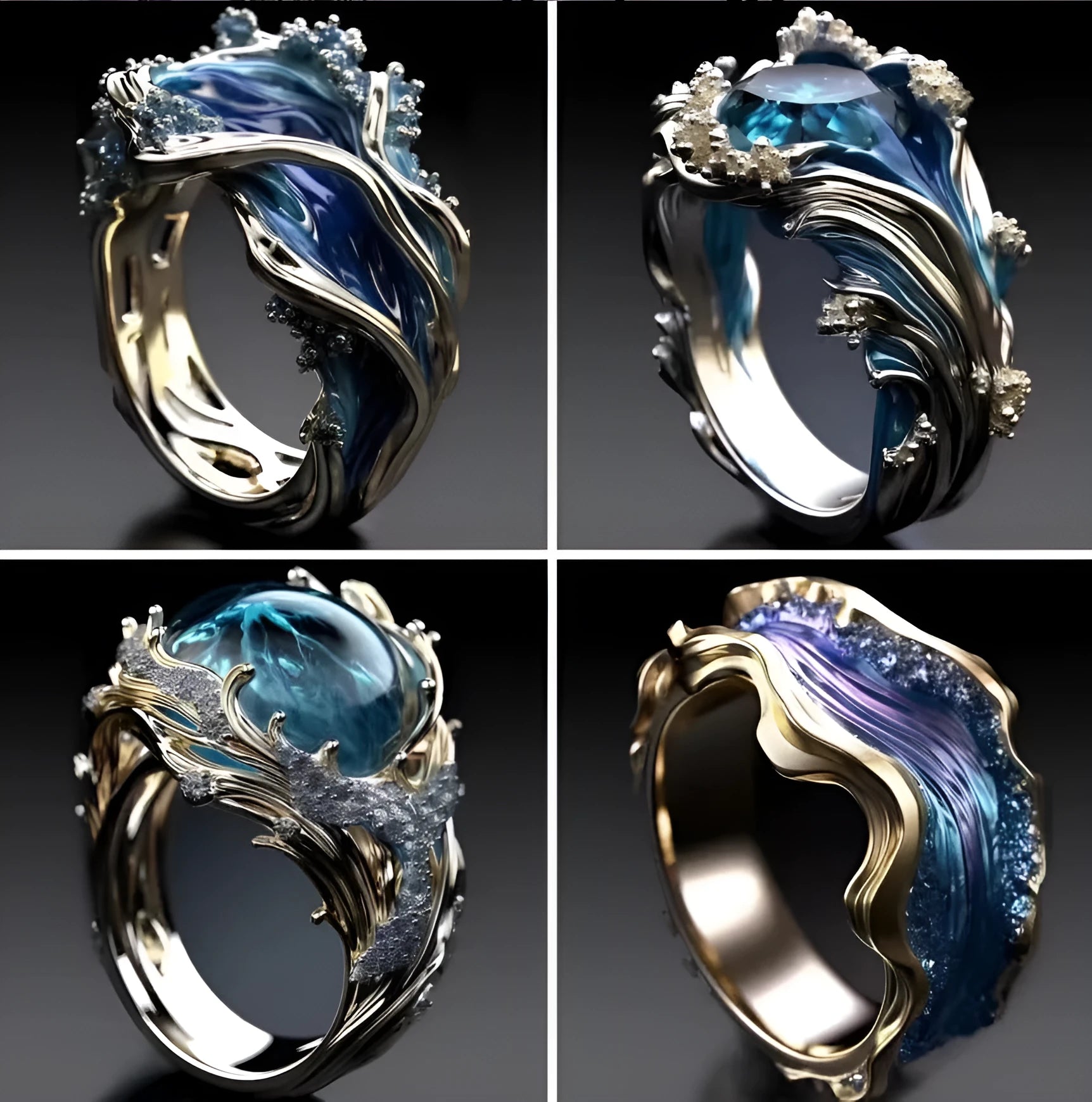 Women's geometric alloy ring with wave oil drop diamond inlay