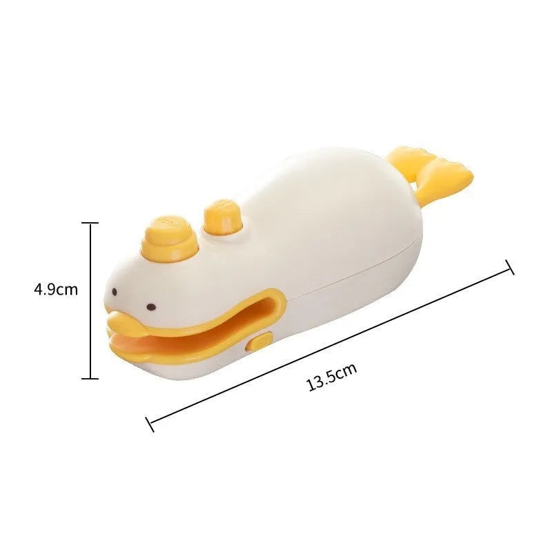 Yellow duck-shaped rechargeable electric bag sealer with animal jacquard pattern and charging cable