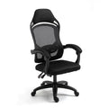 Black ergonomic computer gaming chair with linkage armrests and rotating office design