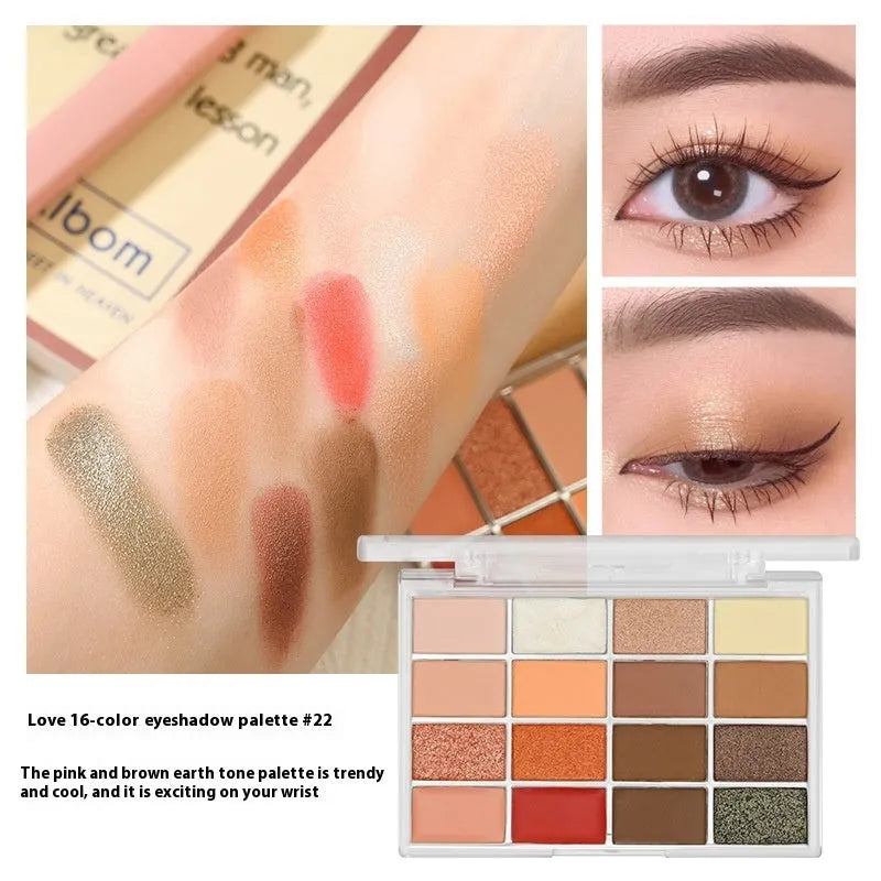 16 colour eye shadow palette with shimmer and matte finishes showing Crouching Silkworm design