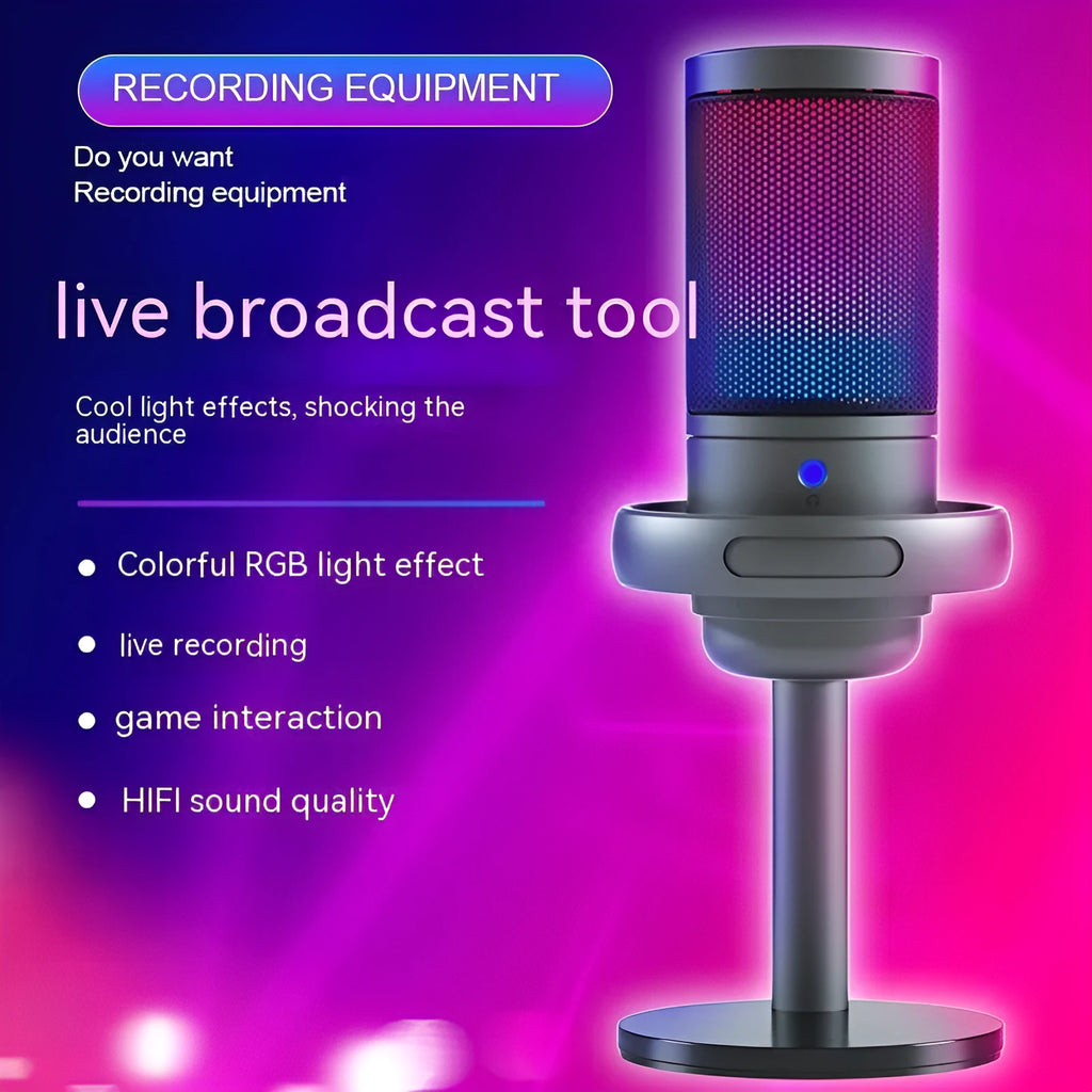 RGB condenser microphone with 150cm cable for computer live streaming