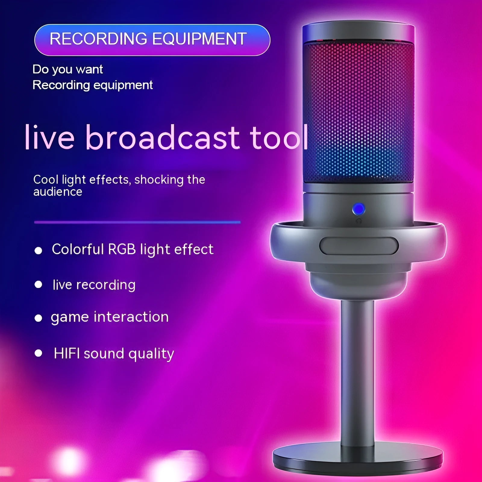 RGB condenser microphone with 150cm cable for computer live streaming