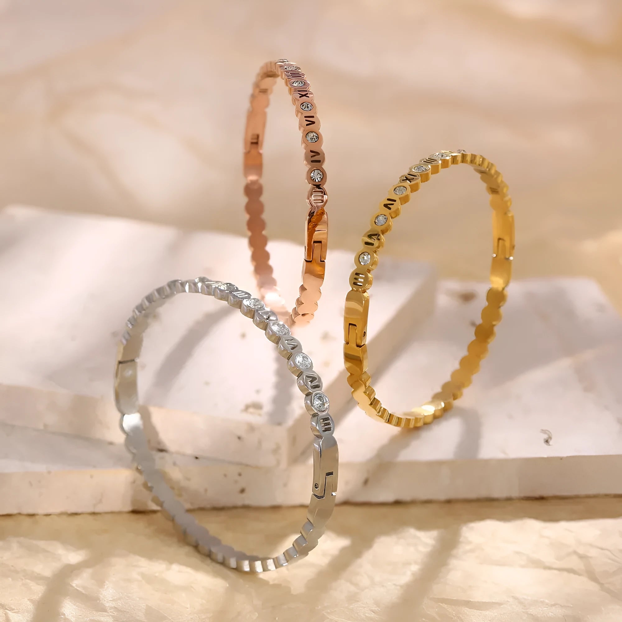 Titanium steel Korean style bracelet with number elements in gold electroplated finish