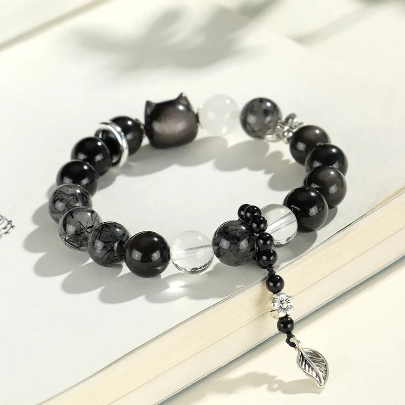 Silver stone fox crystal beaded bracelet with electroplated finish and diamond-shaped beads