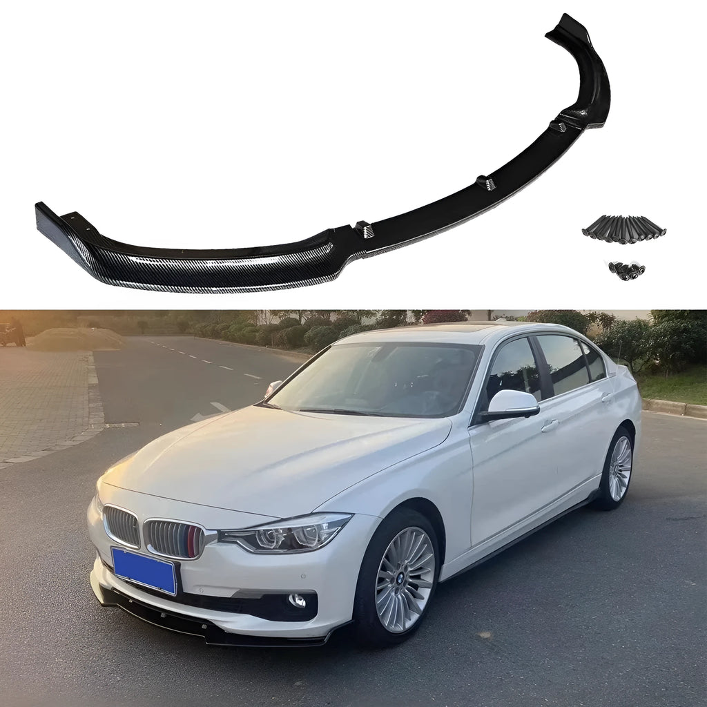 Black polypropylene front bumper lip spoiler for BMW F30 F35 3 Series measuring 96cm long