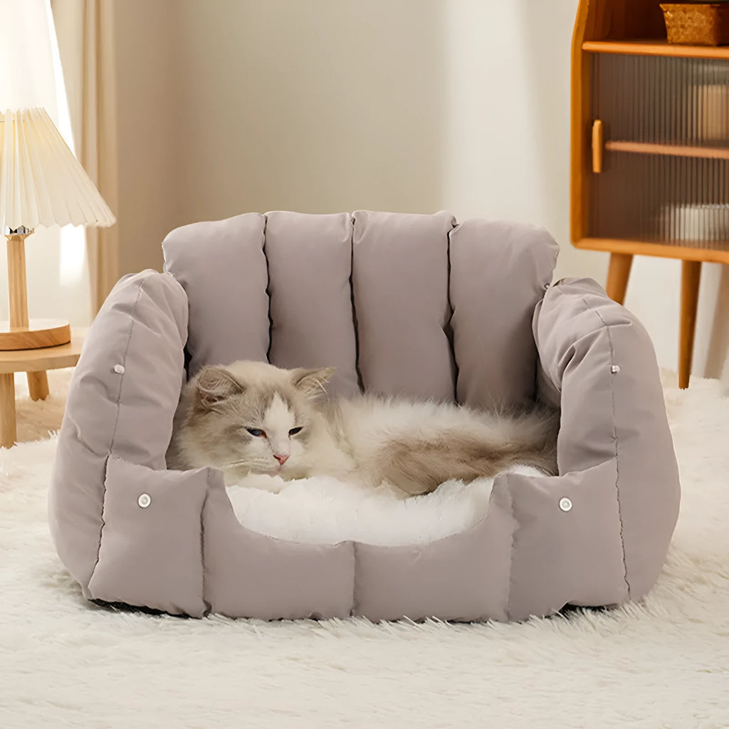 Grey arched cat nest with fully enclosed design for cats and dogs