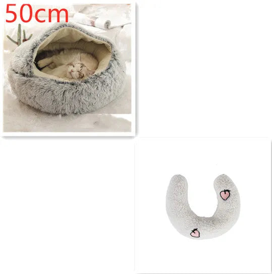 2 in 1 round plush pet bed with PP cotton filling for dogs and cats, available in brown, 65cm size