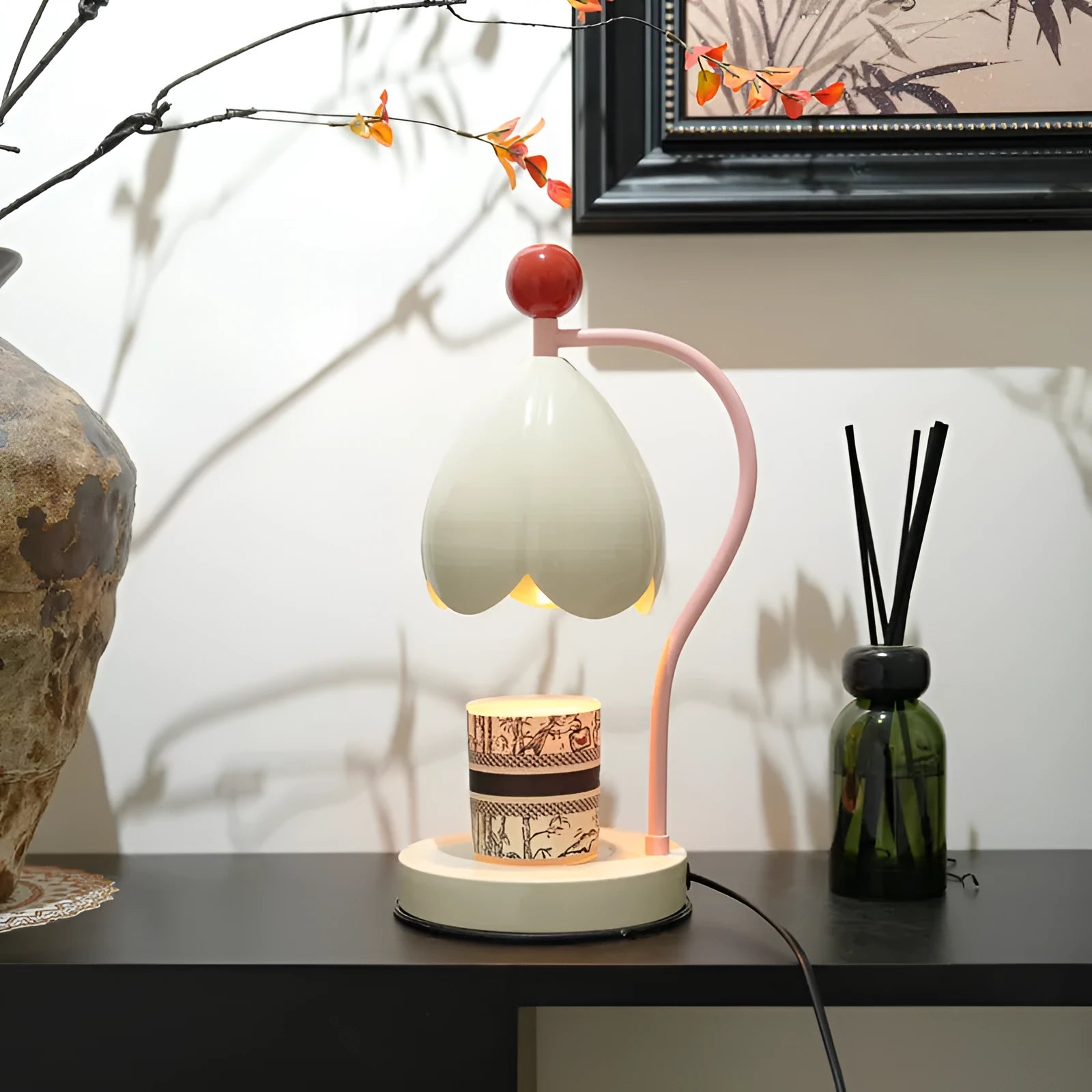 Linglan ancient style melting wax lamp with metal holder in cream white finish