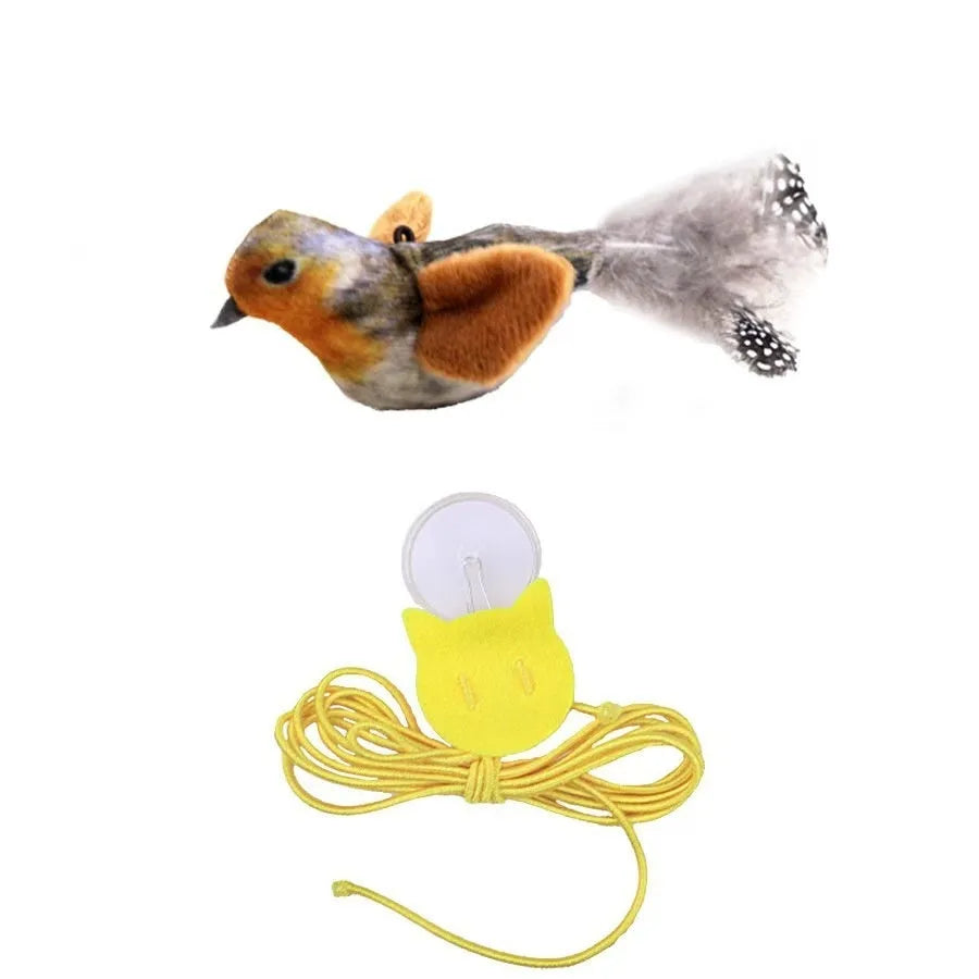 Plush squeaky bird cat toy in blue robin colour with vocal simulation for self-amusement