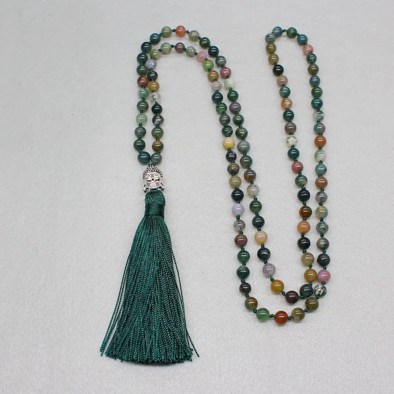 India agate beads necklace with 108 geometric 6mm beads for blessing and meditation use