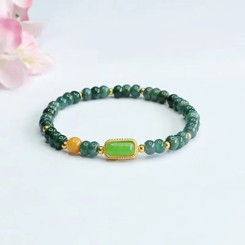 Blue water jade abacus bead bracelet for women with natural stone beads and topaz accents