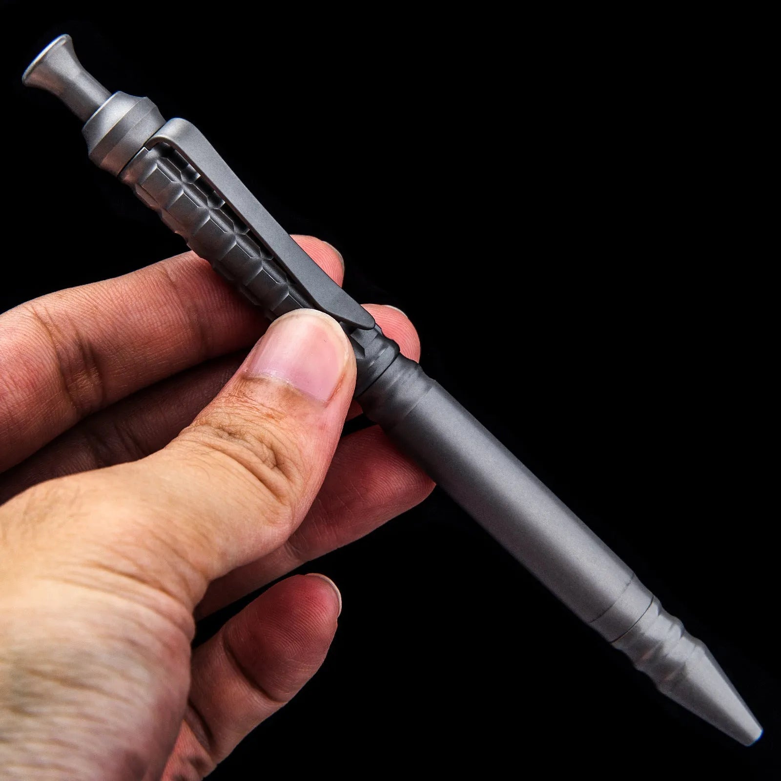 Gunmetal grey titanium alloy tactical push-action pen with 0.5mm nib