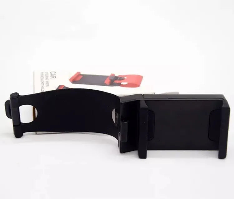 Universal car steering wheel phone holder in ABS plastic with 75x40x25mm dimensions