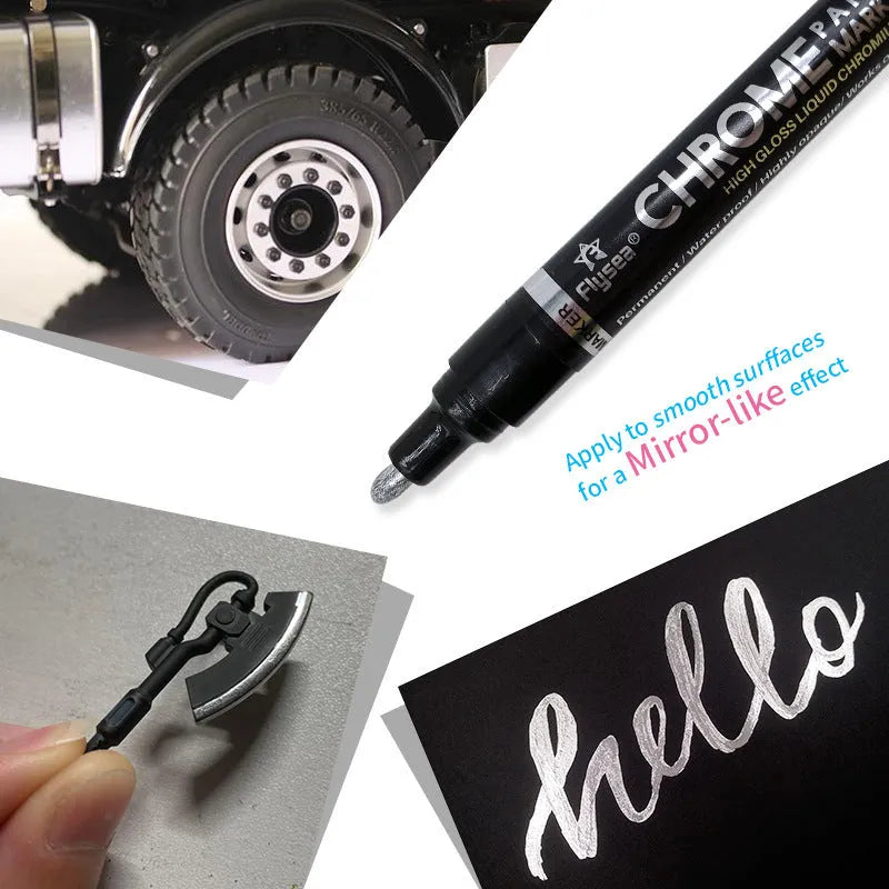Flysea 3.0mm chrome-plated mirror pen with reflective paint for metal and glass surfaces.