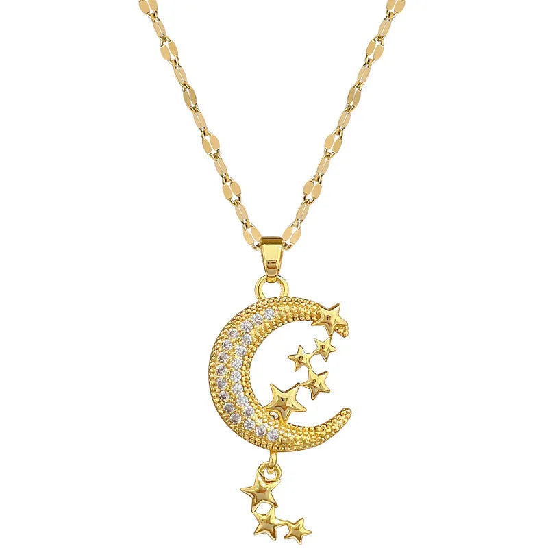 Geometric moon tassel necklace in stainless steel and copper, colour A218.