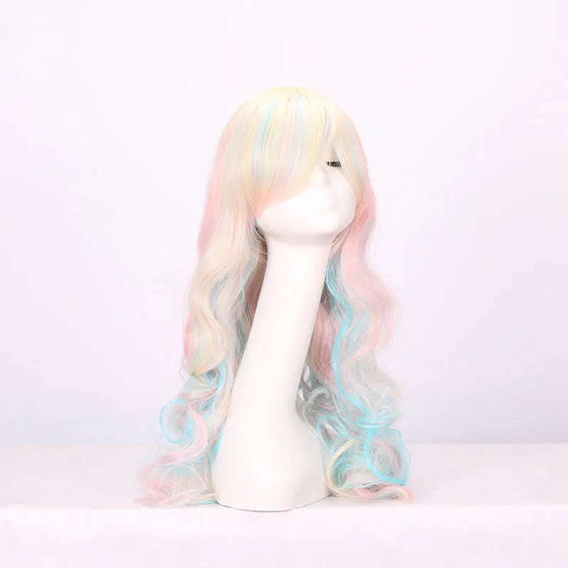 Double ponytail long curly full wig in picture colour with high-temperature fibre construction