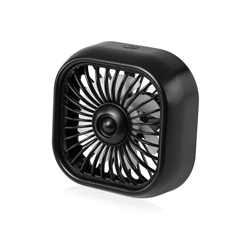 Black USB car fan with three speed buttons on compact 97mm base